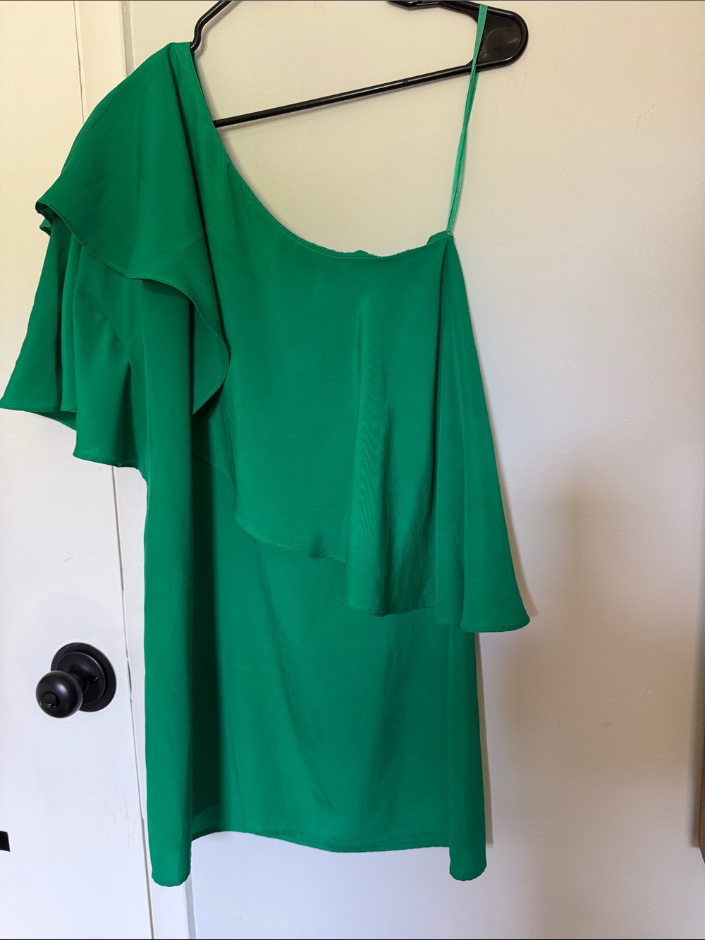Collective Concepts Emerald One-Shoulder Ruffle Dress